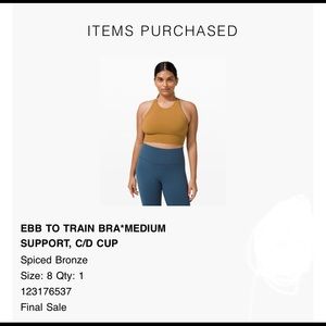 Lululemon Ebb to Train Bra C/D cup 8